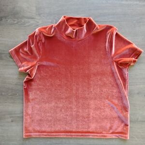 Madewell Rust Burnt Orange Velvet Mock Neck Short Sleeve Shirt Women's Size M